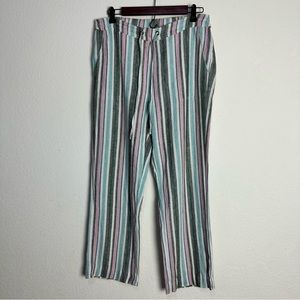 For Cynthia Size Large Linen Blend Pant Drawstring Waistband Wide Leg Multicolor